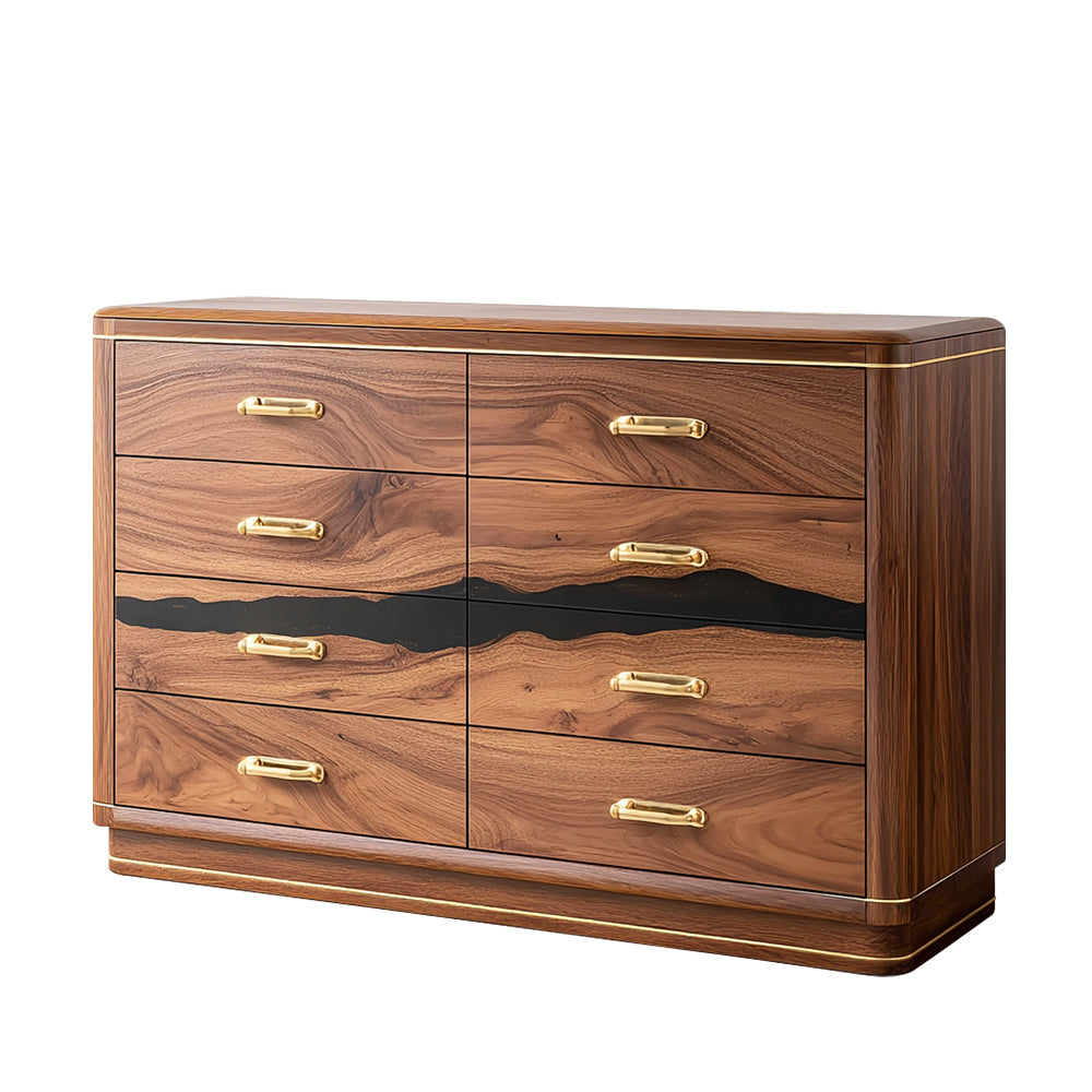 Elite Walnut Black Resin Gold-Accent 8-Drawer Dresser ECD-04