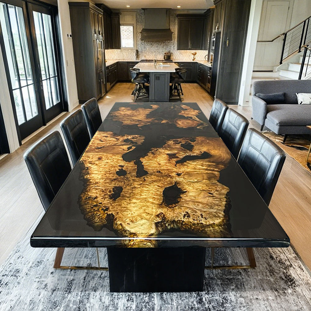 Elite Straight - Edge Poplar Dining Table with Black Resin Inlay ECT-235