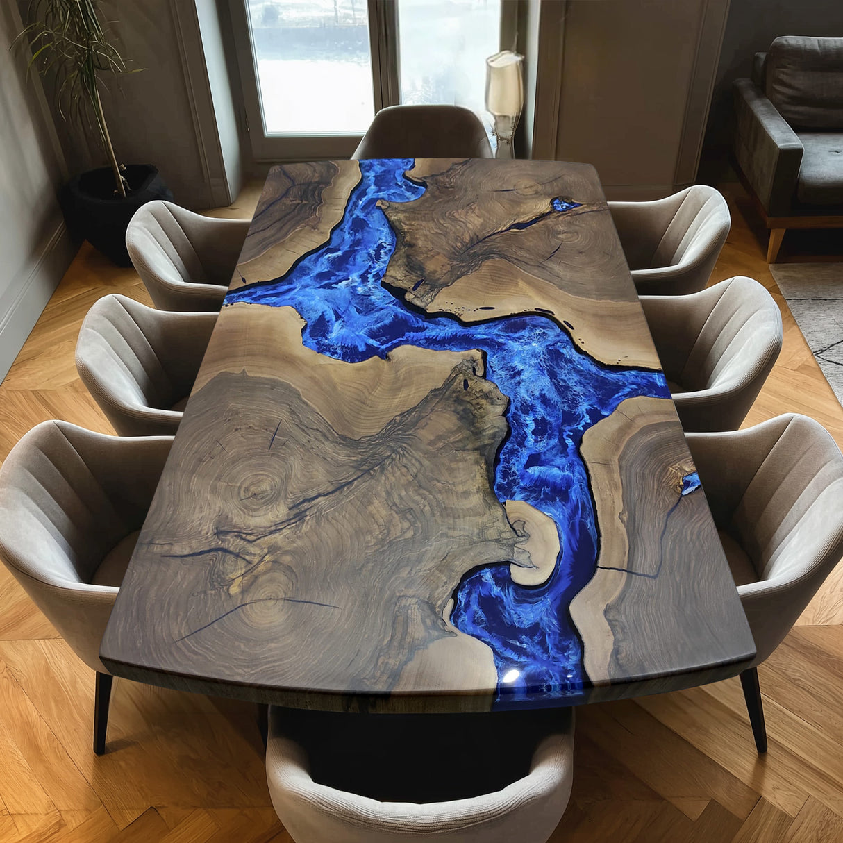 Elite Natural Olive Wood with Blue River Epoxy Resin Dining Table ECT-212