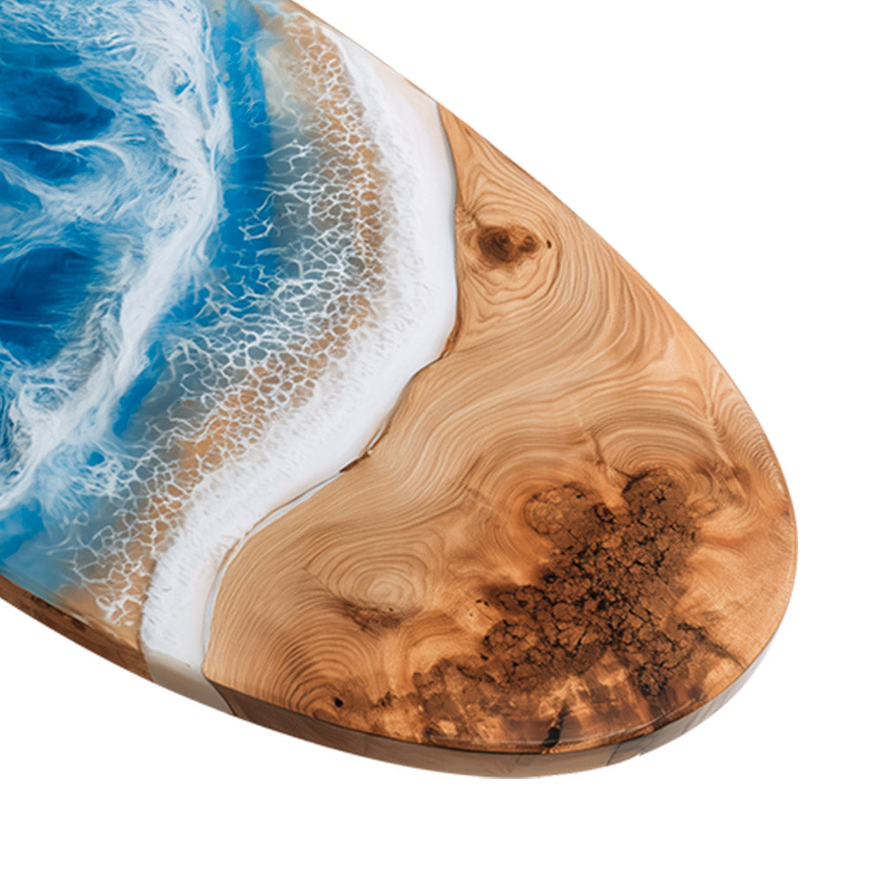 Elite Oval Olive Wood Dining Table with Dynamic Ocean - Wave Resin Inlay ECT-245