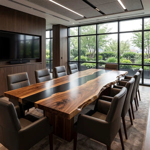 Custom Walnut Black Epoxy Live Edge Conference Table | ECT-423