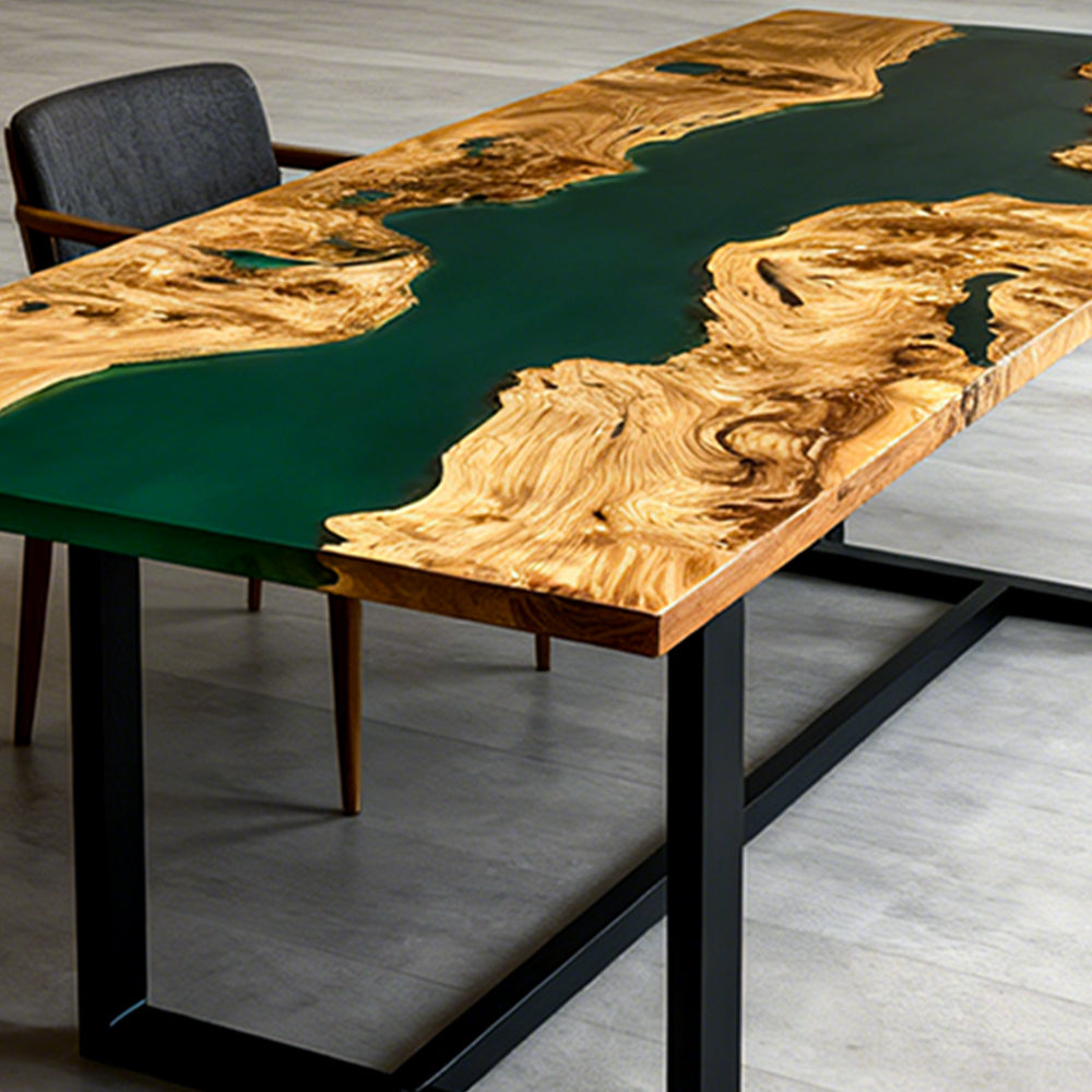 Elite Poplar Green Epoxy Rectangular Resin Dining Table – Contemporary River Table ECT-267
