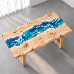 Custom Poplar Ocean Wave Epoxy Patio Dining Table | ECT-418