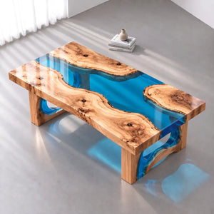 Custom Olive Blue Epoxy Resin Patio Coffee Table | ECT-417
