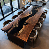 Elite Straight - Edge Black Walnut Dining Table with Deep Black Resin Inlay ECT-239