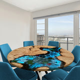 Elite Custom Poplar Wood and Blue Resin Ocean Round Table ECT-122