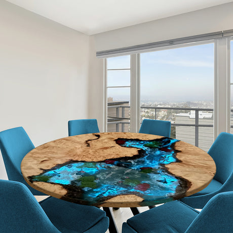 Elite Custom Poplar Wood and Blue Resin Ocean Round Table ECT-122