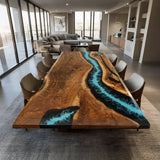 Elite Custom Black Walnut Resin Dining & Conference Table with Turquoise Resin Swirls ECT-89