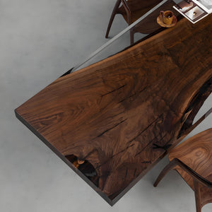 Elite Black Walnut Straight Edges Clear Epoxy Dining Table 33.46"Wx92.51"L, EIT-30