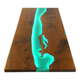 Elite Custom Walnut Wood River Epoxy Resin Dining Table With LED Light ECT-210