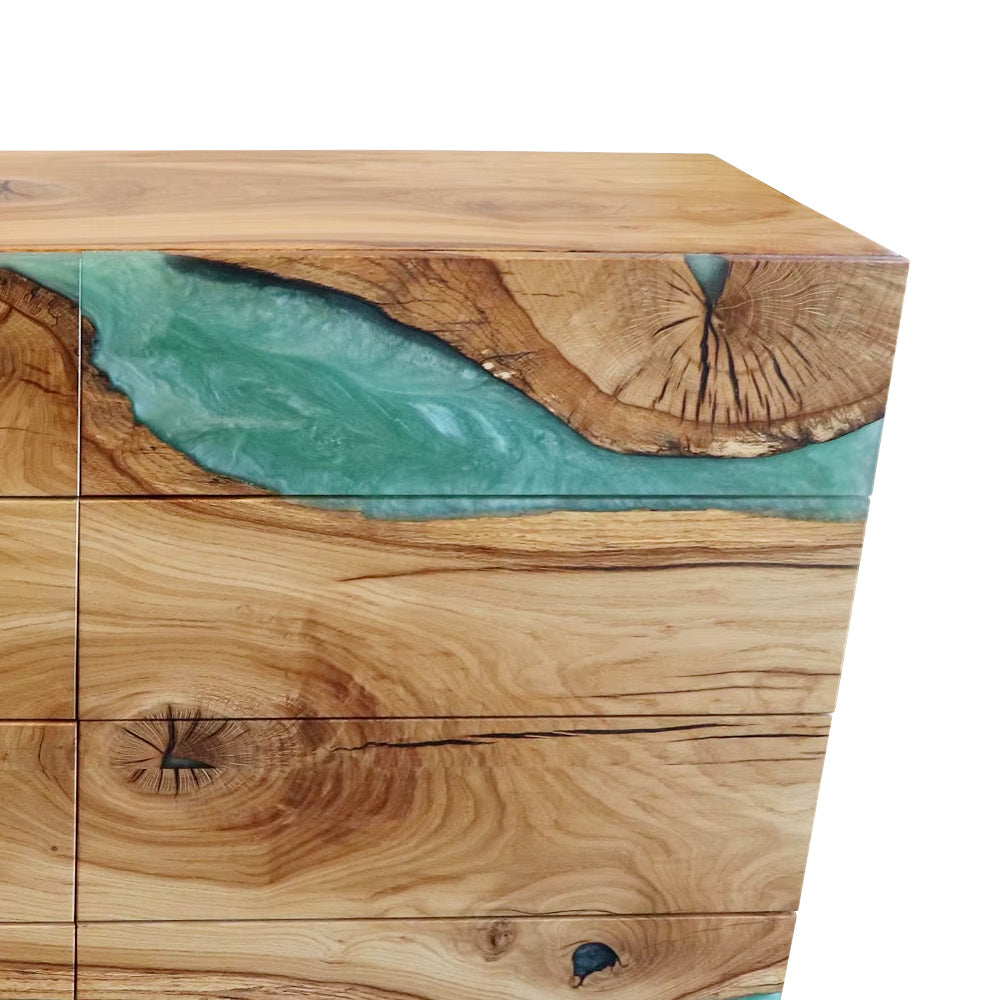 Elite Olive Wood Sideboard with Ocean Green Epoxy River ECD-08