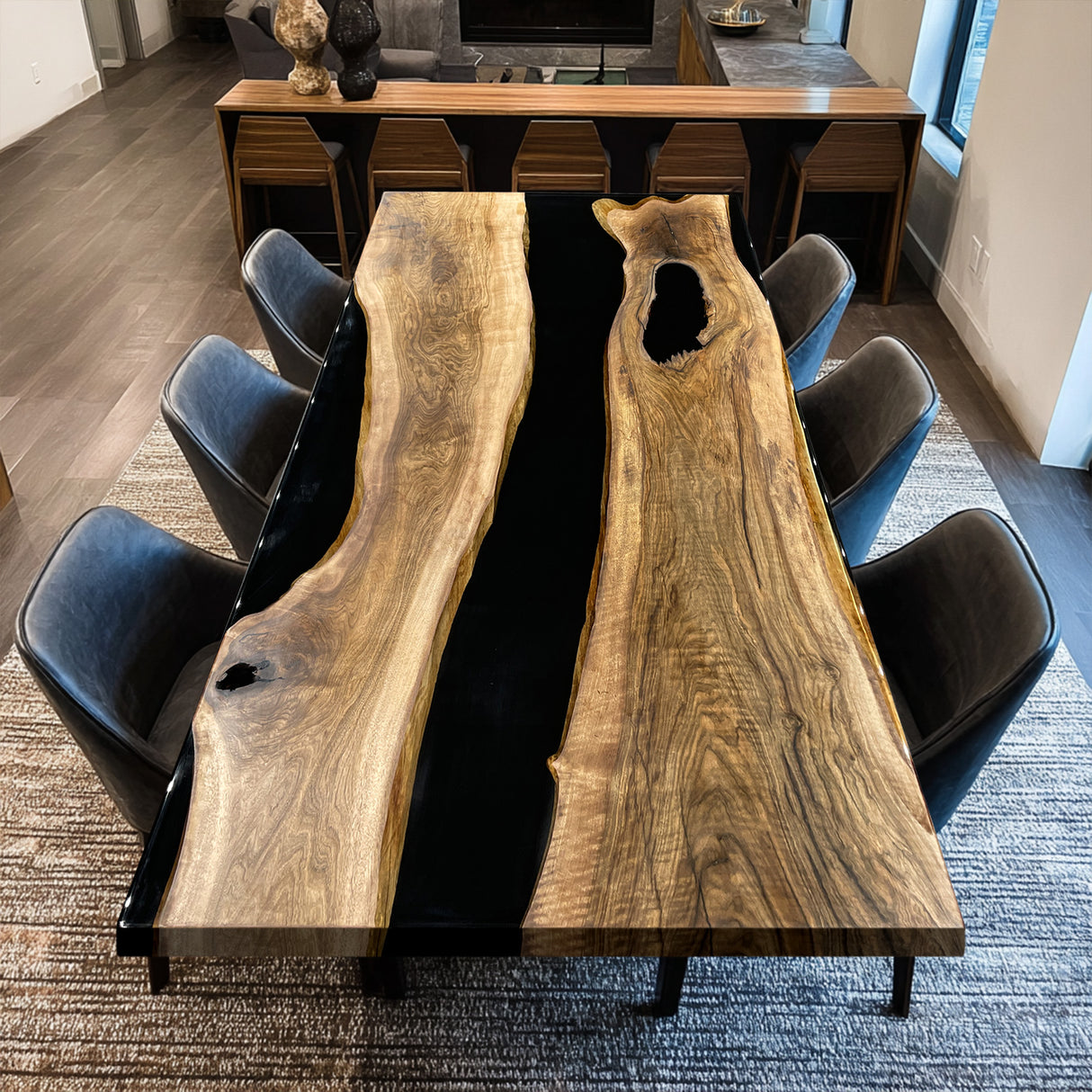 Elite Black Walnut Wood with Black Epoxy Resin Dining and Conference Table ECT-165