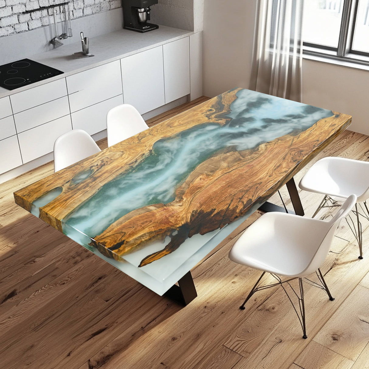 Custom Misty Green Gorge Olive & Epoxy Table ECT-19