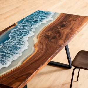 Elite Walnut Blue Epoxy River Rectangular Dining Table – Modern Handmade Resin Table ECT-266