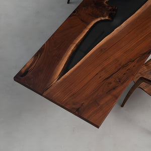 Elite Black Walnut Wood Transparent Black Epoxy Resin Table 31.88"Wx107.48"L, EIT-26
