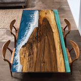 Elite Walnut Wood & Blue Ocean - Wave Epoxy Resin Dining Table ECT-12
