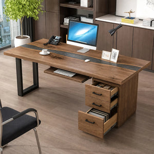 Walnut Epoxy Executive Office Desk with Storage | ECT-368