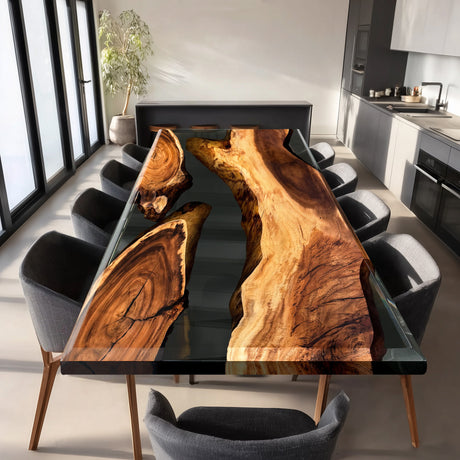Elite Walnut Wood with Transparent Black Resin Dining & Conference & Office Table ECT-193