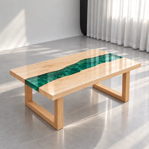 Custom Ash Green Epoxy Resin Patio Coffee Table | ECT-422