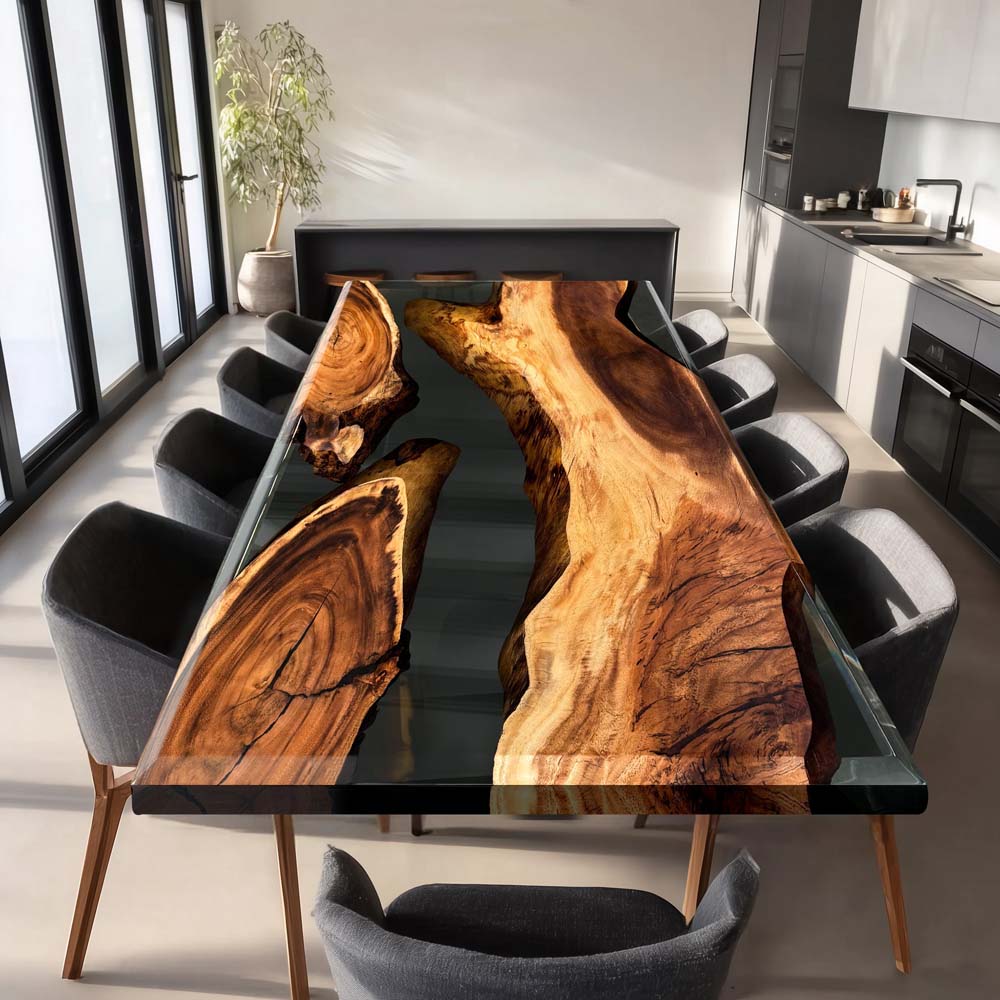Elite Walnut Wood with Transparent Black Resin Dining & Conference & Office Table ECT-193