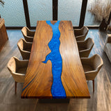 Elite Custom Resin Walnut Wood Table with Blue Resin Inlay ECT-111