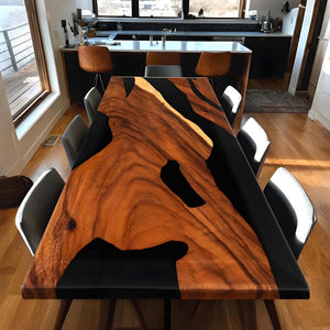 Elite Walnut Wood with Black Epoxy Resin Dining and Conference Table ECT-164
