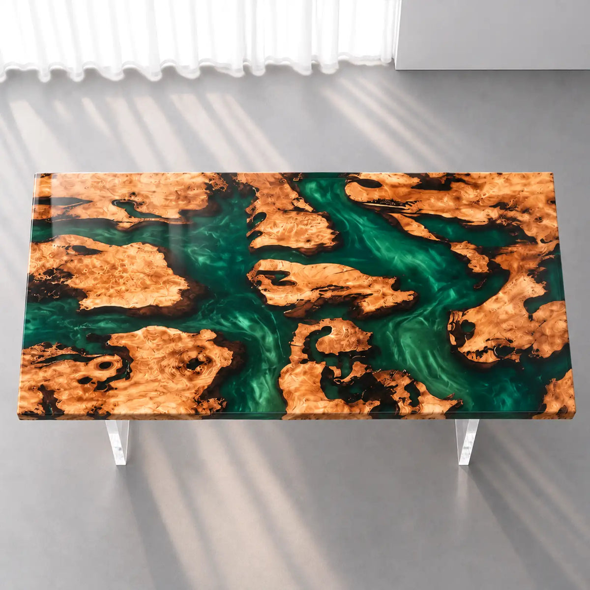 Custom Poplar Green Epoxy Resin Patio Dining Table | ECT-427