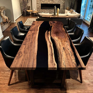 Elite Black Walnut with Natural Wormholes and Black Epoxy Dining and Conference Table ECT-167