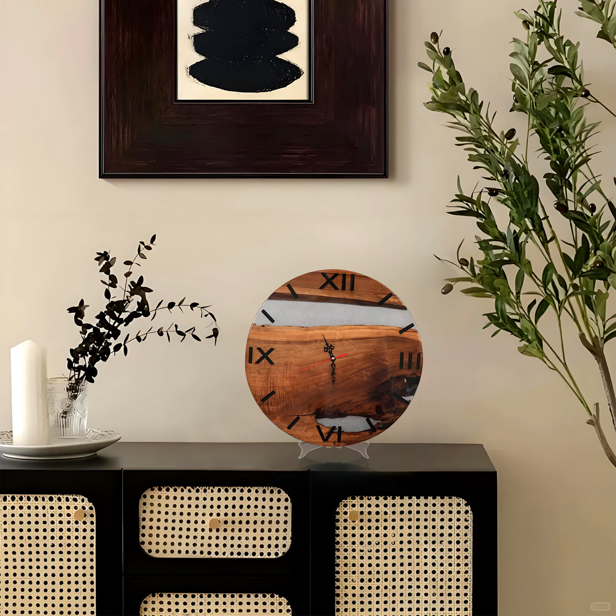 Elite Walnut Wood Gray Epoxy Resin Wall Clock - 16''