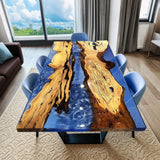 Elite Natural Olive Wood with Blue Resin Inlay Dining Table ECT-208