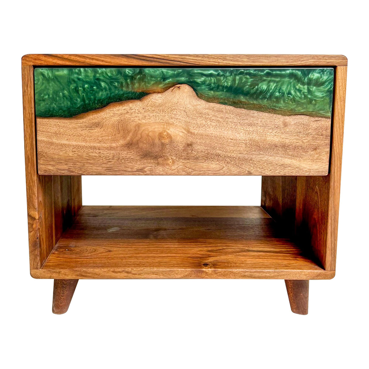 Elite Walnut Nightstand with Emerald Green Epoxy Drawer ECN-03
