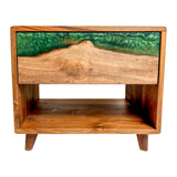 Elite Walnut Nightstand with Emerald Green Epoxy Drawer ECN-03