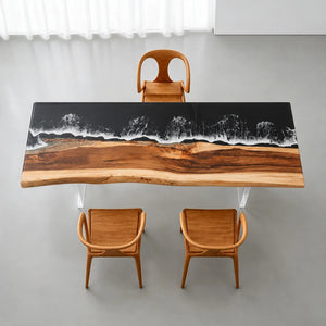 Custom Live Edge Walnut Black Ocean Wave Epoxy Conference Table | ECT-399