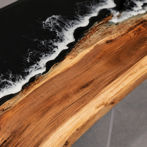 Custom Live Edge Walnut Black Ocean Wave Epoxy Conference Table | ECT-399