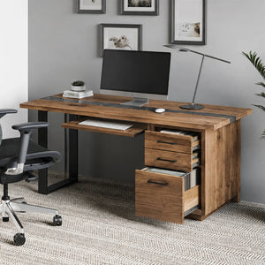 Walnut Epoxy Executive Office Desk with Storage | ECT-368