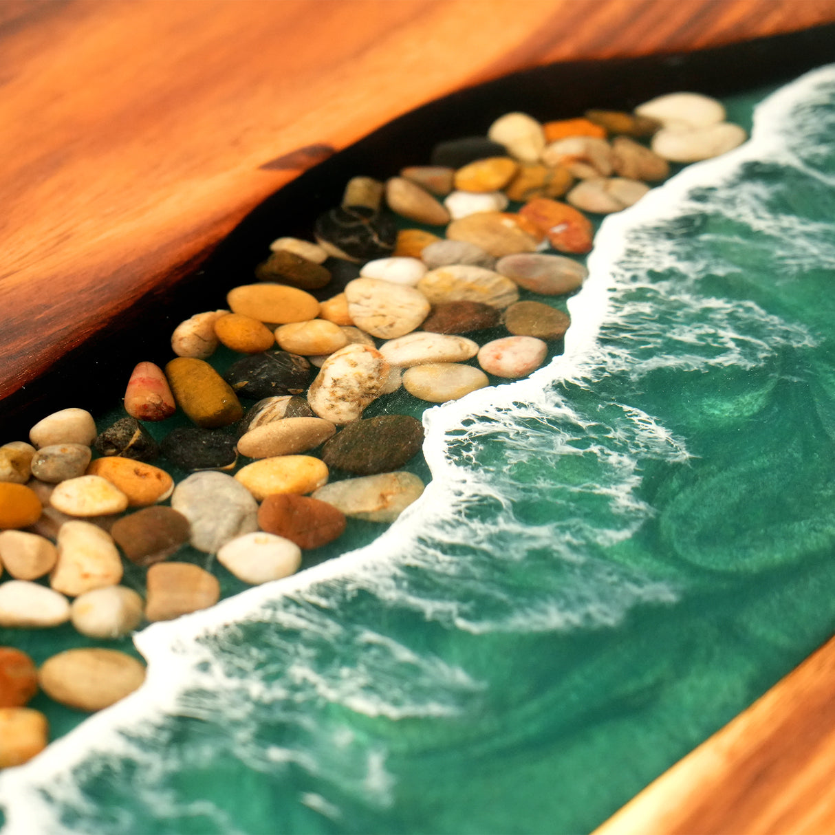 Elite Modern Natural Pebble Beach Resin & Walnut Table ECT-124