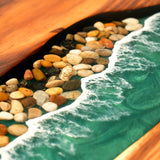 Elite Modern Natural Pebble Beach Resin & Walnut Table ECT-124