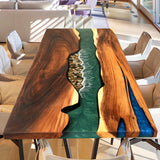 Elite Modern Natural Pebble Beach Resin & Walnut Table ECT-124