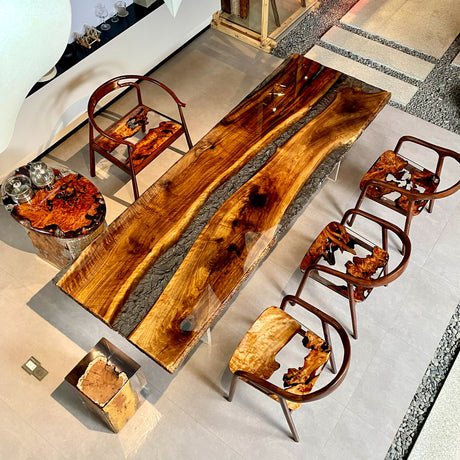 Elite Black Walnut & Transparent Black - Gray Crystal Epoxy Resin Dining Table ECT-154