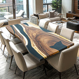 Elite Custom Walnut Wood White  and Black Epoxy Dining Table ECT-62