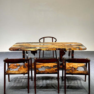 Elite Transparent Resin - Inlaid Golden Camphor Wood Dining Table ECT-146