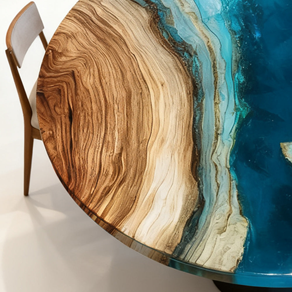 Elite Walnut Blue Ocean Epoxy Round Dinner Table ECT-254