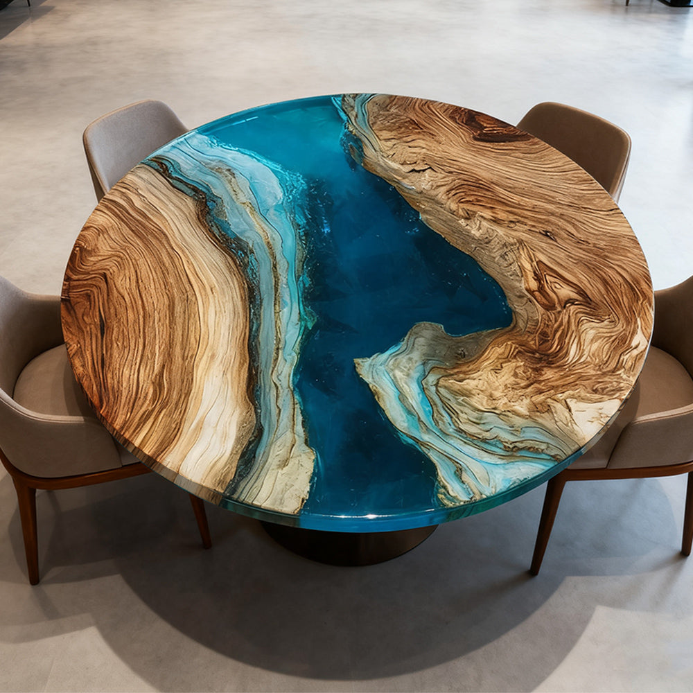 Elite Walnut Blue Ocean Epoxy Round Dinner Table ECT-254