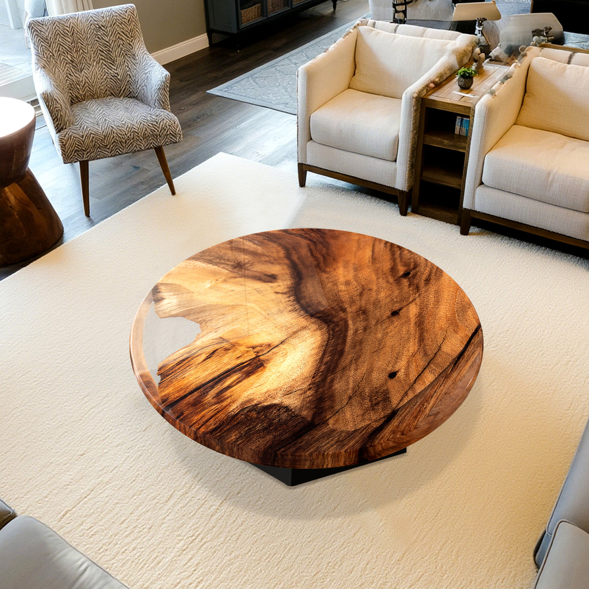 Elite Large Walnut Wood with Transparent Epoxy Resin Round Table ECT-171