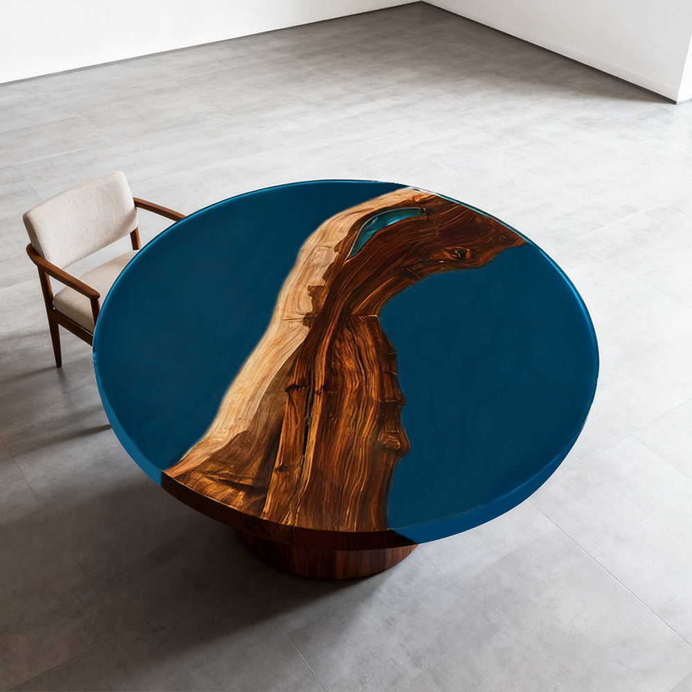 Elite Walnut Vibrant Blue Epoxy Round Dinner Table ECT-258