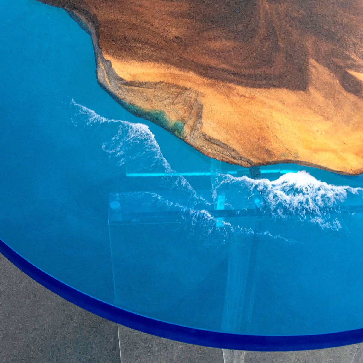 Elite Walnut Wood & Blue Ocean Wave Epoxy Round Table ECT-47
