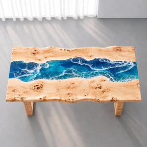Custom Poplar Ocean Wave Epoxy Patio Dining Table | ECT-418