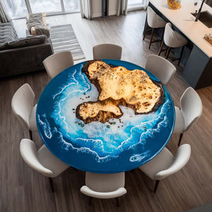 Elite Natural Poplar & Beach Scene Epoxy Resin Round Table ECT-170