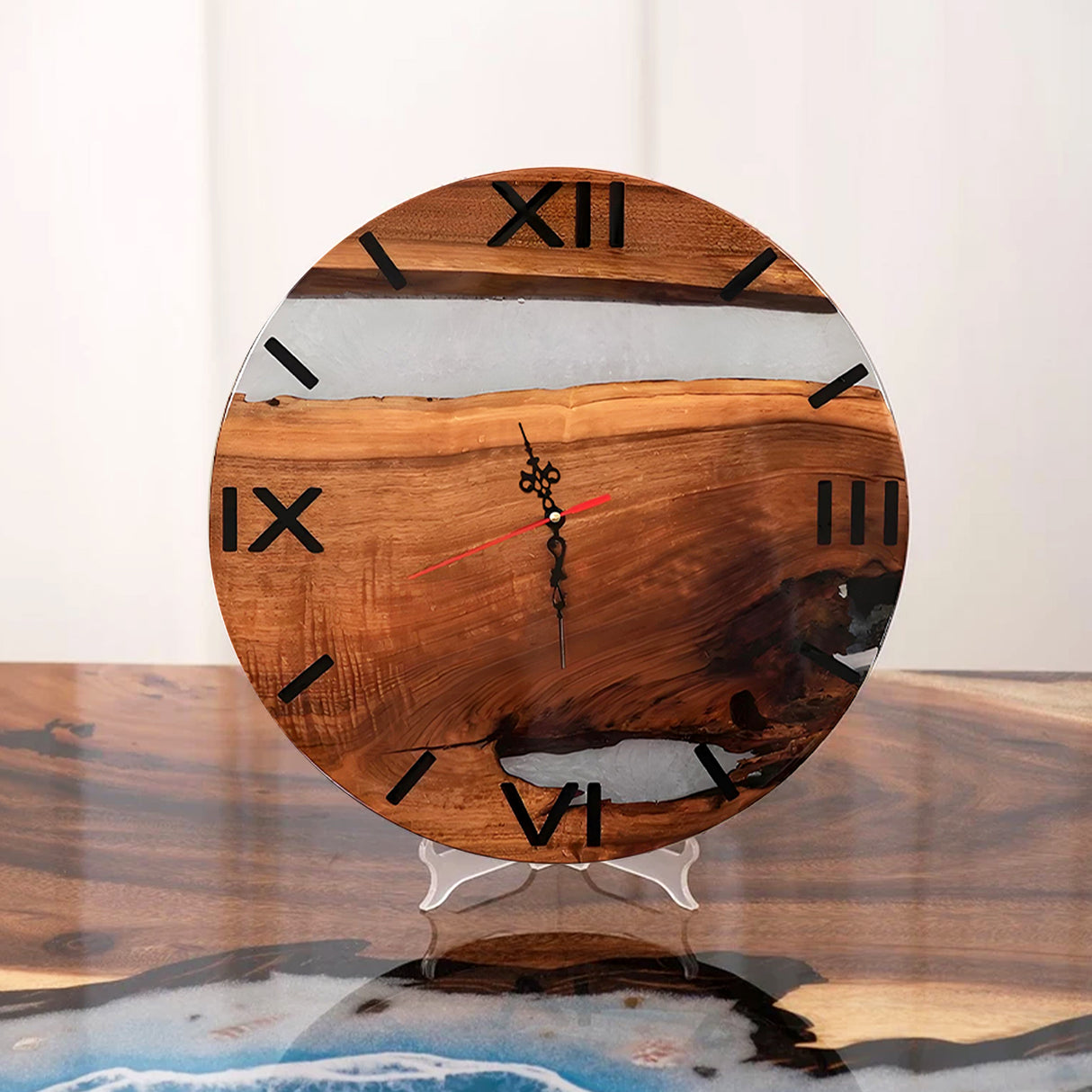 Elite Walnut Wood Gray Epoxy Resin Wall Clock - 16''