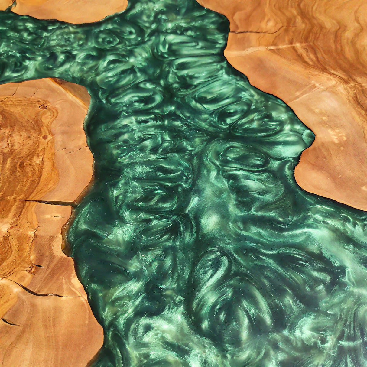 Elite Olive Wood & Emerald - Green Epoxy River Landscape Round Table ECT-44